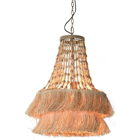 Suspension en jute naturel esprit bohème avec franges élégantes - naturel jute et bois clair (1/5)