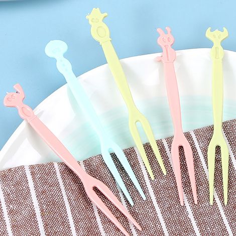 Ensemble de fourchettes à fruits, fourchettes jetables en plastique à deux dents, adaptées à un usage domestique, pour déguster fruits, gâteaux, desserts et en-cas. (1/5)