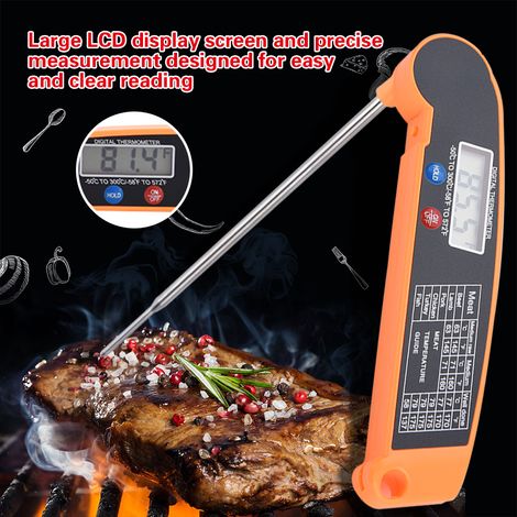 Digitales LCD-Lebensmittelthermometer mit klappbarer Sonde, Grill- und Küchenthermometer, orangefarben (1/5)