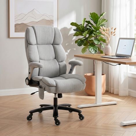 Silla de oficina con soporte lumbar inflable, apoyabrazos abatibles, metal, gris claro (1/5)