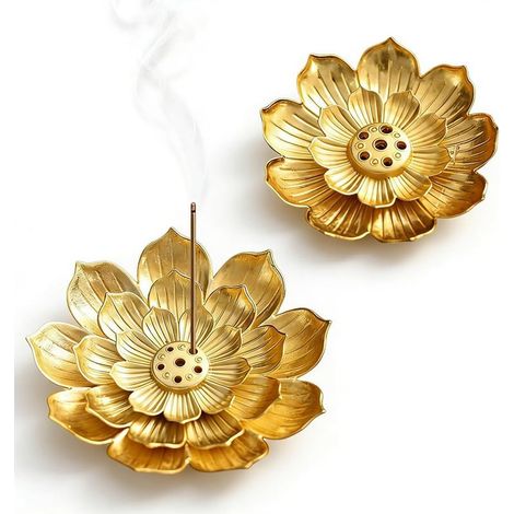 PCS Räucherstäbchenhalter, Lotus-Halter aus Messing mit Ascheauffangbehälter, für Meditation, Yoga und den Gebrauch zu Hause (Gold) (1/5)