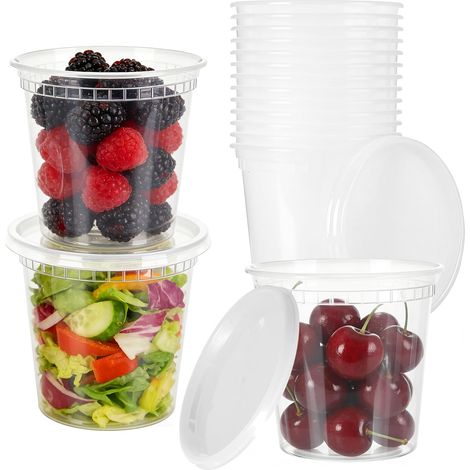 Boîte Alimentaire Set, 24 Pièces Pots Plastique avec Couvercle, Hermétiques, Barquette Culinaire Reutilisable Pour Batch Cooking, Lave-Vaisselle Compatible, Micro-Ondes(710ml/24oz) (1/5)