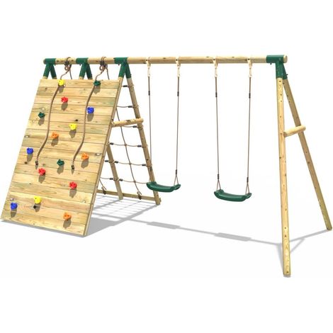 Rebo Beat The Wall Wooden Swing Set with Double up & Over Climbing Wall – Capstone