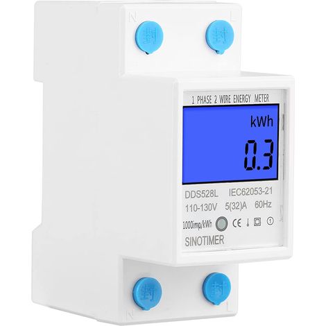 Einphasiger Energiezähler, Stromzähler, LCD-KWH-Zähler, 110–130 V, 5–32 A, 60 Hz, einphasiger DIN-Schienen-KWH-Zähler, Leistungsmesser, Hintergrundbeleuchtung, Strom, Stromverbrauch, Wattmeter, Energi