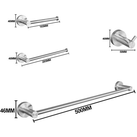 (Ensemble de 4 pièces A) Accessoires de salle de bain en acier inoxydable brossé 304 : porte-serviettes, porte-papier toilette, porte-savon, barre porte-serviettes. (1/5)