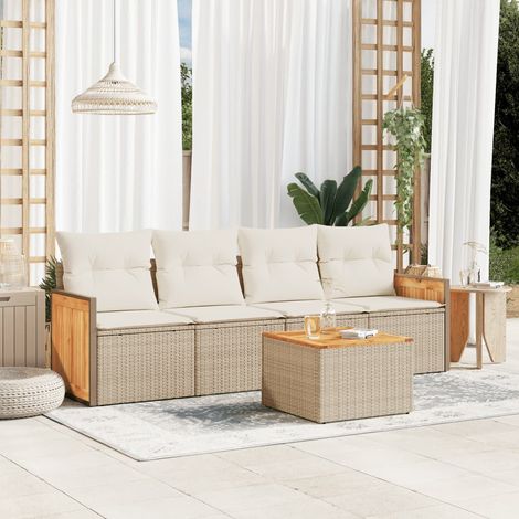 Juego de sofás jardín con cojines 5 pzas ratán sintético beige vidaXL (1/3)