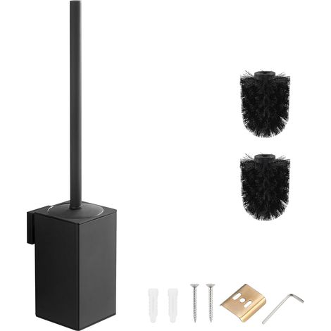 Porte-Brosse WC carré Mural en Acier Inoxydable 304 avec 2 têtes de Brosse (Noir) (1/5)