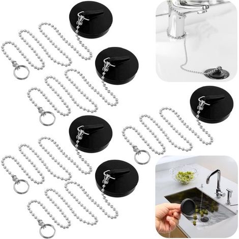 Bouchons d'évacuation lot de 5 de 4 x 2,2 cm - bouchons anti-odeur pour baignoire, évier et lavabo, noirs (1/5)