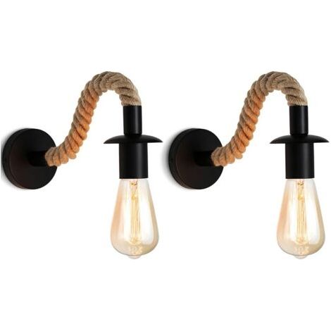 Lámpara de pared vintage de cuerda de cáñamo, ideal para estilo industrial, casquillo E27, bombilla no incluida, 110/220 V (negra).