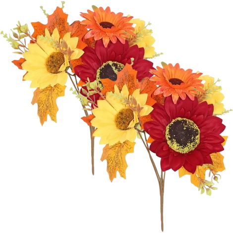 2 fleurs artificielles d'automne, décoration tournesol, bouquet de tournesols artificiels, fleurs d'automne artificielles