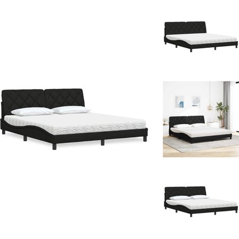 Lit avec matelas noir 180x200 cm tissu - Lit - Lits - Meuble De Chambre À Coucher - Sommier (1/5)