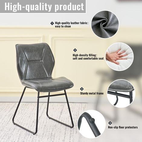 Chaise de salle à manger x2, fauteuil en simili cuir avec piétement métal, siège rembourré pour cuisine, salon, bureau, gris (1/5)