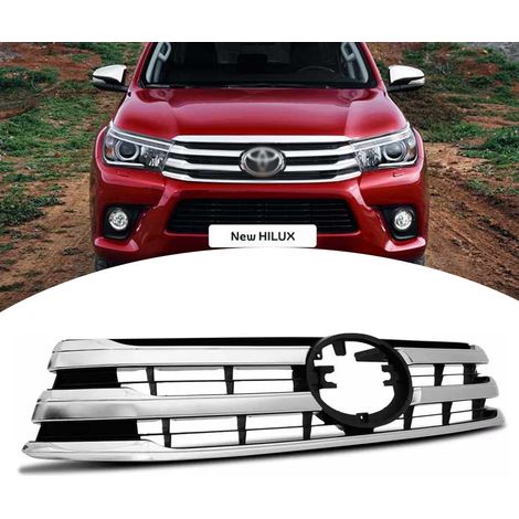 Calandre avant complète chromée avec emblème Toyota d’origine pour Toyota Hilux Revo 2015 2016 Grille d’aération pare-chocs avant finition brillante chromée, montage direct sans modification (1/4)