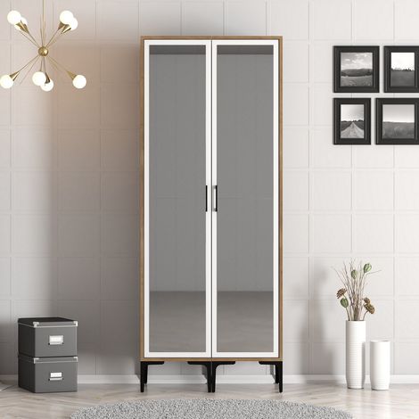 Kleiderschrank Kumsal RR Walnussweiß Melamin 80x47,5x201,4 cm