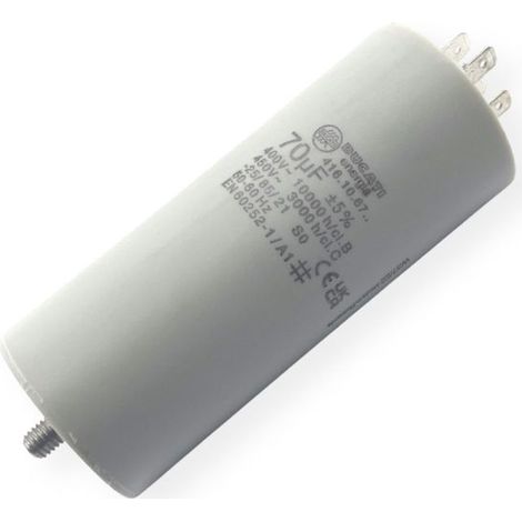 Ducati Energia – Condensateur permanent 70µF à cosses Faston 6.3mm – Ø50x117mm – Homologué VDE EN60252-1 – Pour moteurs électriques 220V (1/3)