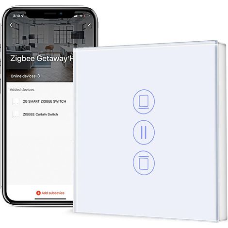 Simple Interrupteur Volet Roulant Connecté ZIGBEE,Smart ZIGBEE Interrupteur Tactile de Rideau,Volet Roulant Connecté Compatible avec 15, Google Home et SmartLife,86  86mm Blanc (1/5)