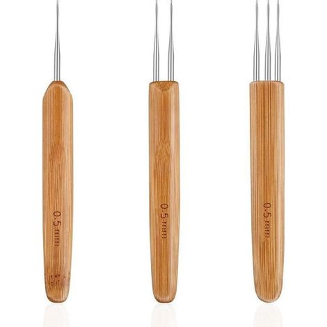 3 Pièces Aiguilles Crochet Cheveux, Crochet Locks pour Dreadlocks, Verrouillage Cheveux, DIY Braid Craft, Manche en Bambou (1/5)