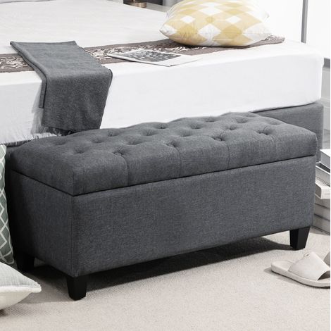 Panca contenitore imbottita 100 x 40 x 44 cm grigio scuro (1/5)