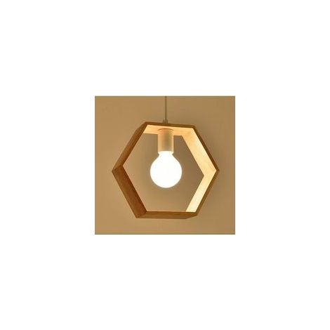 Suspension Industrielle Hexagonale en Bois, Plafonnier Moderne Créatif, Luminaire Contemporain pour Salon et Salle à Manger (1/4)