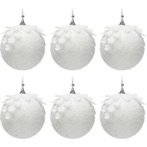 weiße Glitzer-Weihnachtskugeln, funkelnde Christbaumkugeln, hängende Christbaumkugeln, Weihnachtsbaumschmuck (1/5)