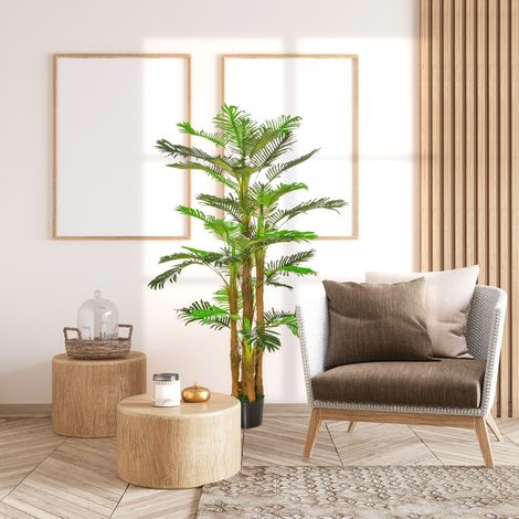 Palma artificiale Outsunny, alta 1,85 m, albero artificiale con tronco, rami, licheni e foglie, altamente realistico, vaso incluso.