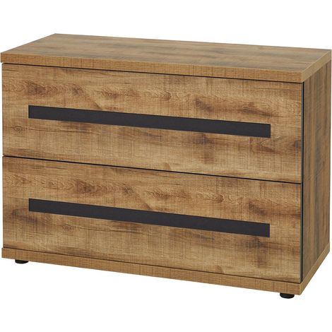 Commode 2 tiroirs aspect chêne artisan et graphite - ANDES (1/5)