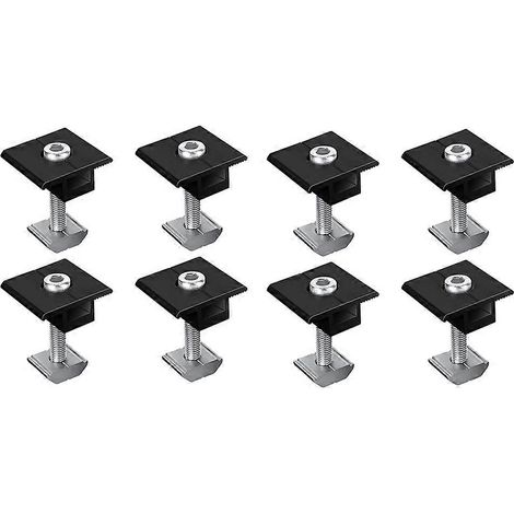 Lot de 8 pinces centrales de 30 mm, noires, en forme de T, pour panneaux solaires photovoltaïques réglables. (1/5)