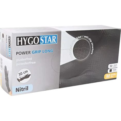 Hygostar Power Grip Long Nitril-Handschuhe Schwarz 50 Stück