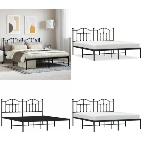 Cadre de lit métal sans matelas et tête de lit noir 160x200 cm - Cadre De Lit - Lit Double - Lit Metal - Lit Noir - Meuble Chambre - Home & Living (1/5)