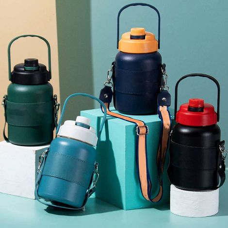Isolierter Edelstahlbecher mit großem Fassungsvermögen, elegantes Design, tragbarer Outdoor-Becher mit großer Öffnung, smaragdgrüne Farbe. (1/5)