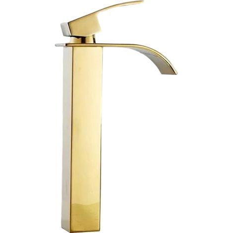Rubinetto per lavabo resistente agli allagamenti, moderno miscelatore monoforo quadrato cromato per acqua calda e fredda (oro) (1/5)