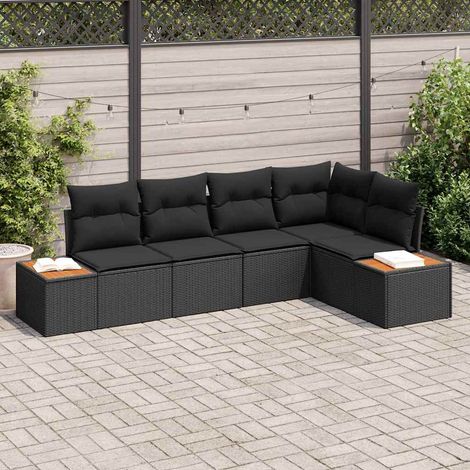 Conjunto de sofá de jardín con cojín 5 pcs Negro Poliratán vidaXL (1/5)