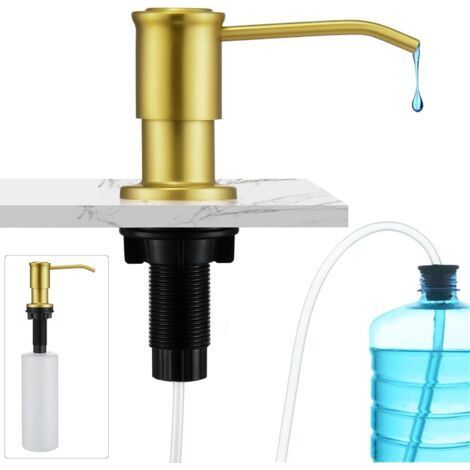500ml Kitchen Sink Soap Dispenser with Bottle and 1.2m Extension, Top Fill, Gold (1/5)