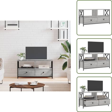 The Living Store Meuble TV sonoma gris 90x33x45 cm bois d'ingénierie et fer - Meuble tv bois d'ingénierie (1/5)
