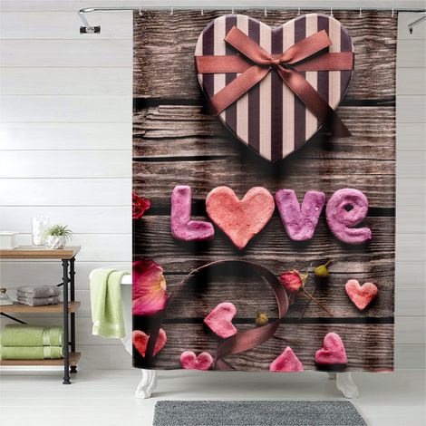 Rideau de douche motif amour romantique moderne, polyester imperméable, 150x180 cm (1/5)