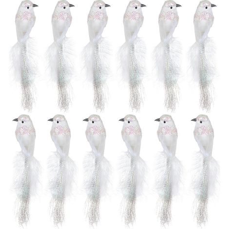Lot de 12 pigeons artificiels, fausses colombes en plumes réalistes, décorations pour sapin de Noël, mariage, fête, maison et salon (1/5)