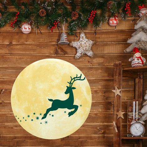 30 cm großer, leuchtender Wandaufkleber in Mondform mit Weihnachtsmotiv und Hirschmotiv (1/5)