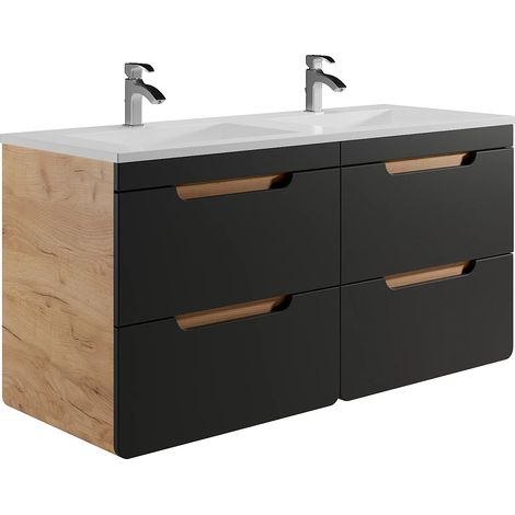 Mobile per bagno sospeso con lavabo da incasso 120 cm Naturale e Antracite - ARUBA