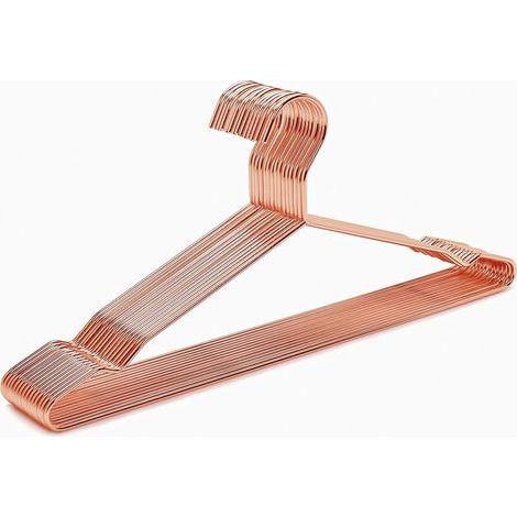 Lot de 10 cintres en métal cuivré brillant de 43 cm, cintres gain de place en métal or rose avec encoches, cintres robustes en fil de fer pour chemisiers, robes, chemises, manteaux et pantalons. (1/5)