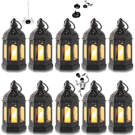 Mini lanternes d'extérieur à LED, bougies décoratives pour Halloween, Ramadan, mariages, Noël, lot de 10, noir (1/5)