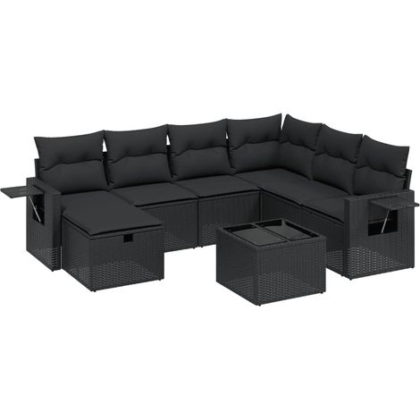 Set Divani da Giardino con Cuscini 8 pz Nero in Polyrattan vidaXL (1/4)