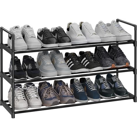 Étagère à Chaussures de 3 Niveaux, Porte-Chaussures en Métal pour 15 Paires de Chaussures, pour Salon, Entrée, Couloir, Vestiaire, 92 x 30 x 54 cm, Noir (1/5)