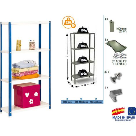 SimonRack - Lagerregal 1600x800x400mm Blau/Weiß Belastung 100Kg - Homeclassic Colour MINI 4/400