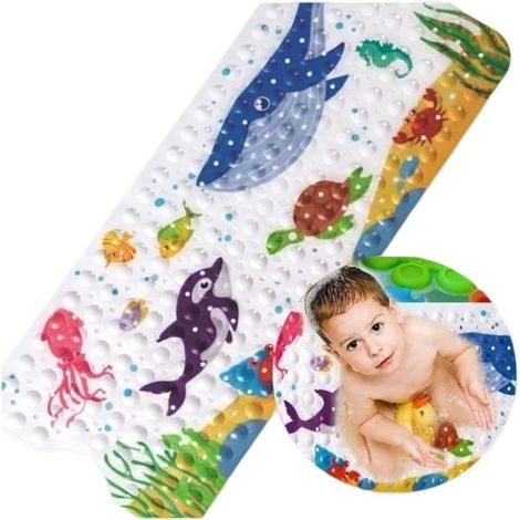 Tapis de bain antidérapant 100 x 40 cm, PVC, ventouses, facile à nettoyer, pour salle de bain (1/4)