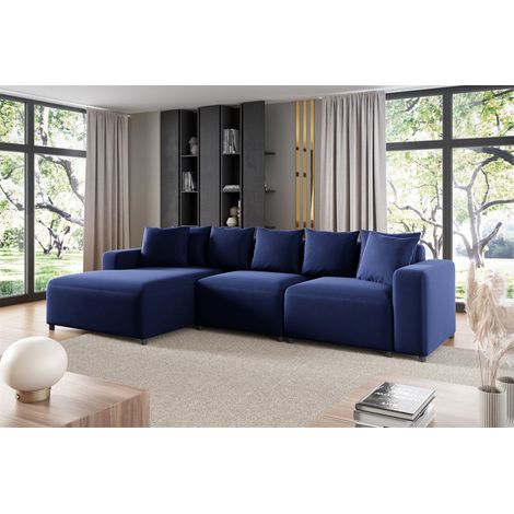 Ecksofa Designersofa Sofa MEGAN in Stoff Salvador Dunkelblau Ottomane Links (1/2)