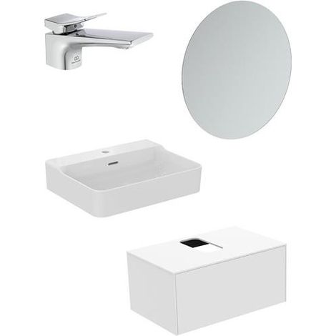 Ensemble IS02 Conca avec lavabo, meuble sous-vasque blanc, miroir et robinetterie