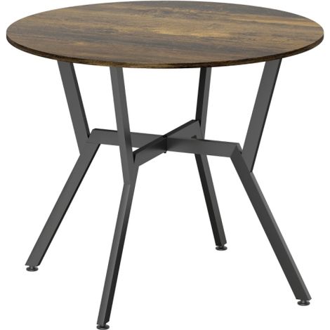 Round Rustic Brown Dining Table with Black Legs and Anti-Slip Foot Pads for Kitchen and Living Room,90x76cm