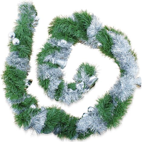 778797 Guirnalda trenzada de Navidad 260cm con campanas y bolas color plata
