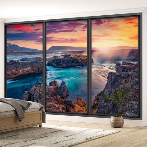 Papier peint panoramique Trompe l'oeil baie vitrée - Vue mer - 130 cm x 78 cm (1/5)