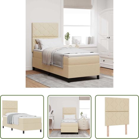 vidaXL Lit minimaliste - Lit à ressorts avec matelas Crème 80 x 200 cm tissu (1/5)